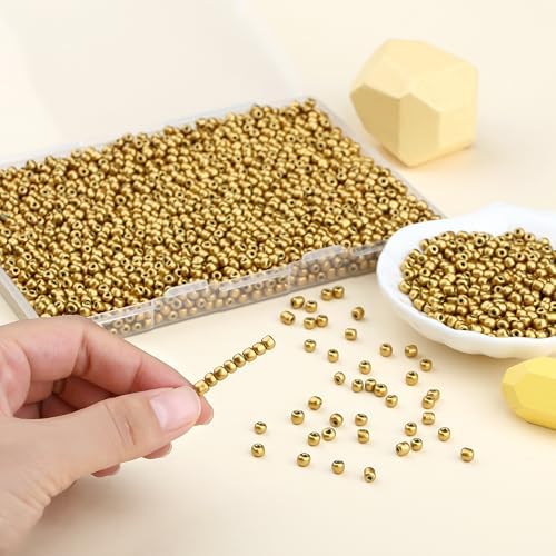 ZHIYUXI 3000Pcs 4mm Gold Glass Seed Beads for Jewelry Making