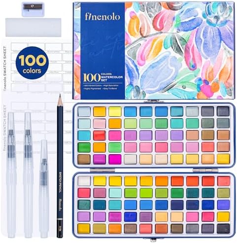 finenolo Watercolor Paint Set, 100 Colors Professional Grade Watercolor Kit