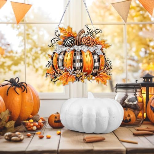 ARPADAMO Pumpkin Diamond Art Kits for Adults, Acrylic Hanging Suncatcher