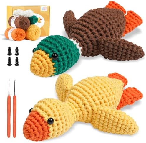 MOREJMTT Crochet Kit for Beginners, Learn to Crochet, Include Easy Knitting Soft Yarn, Step-by-Step Video Tutorial, Hook, Holiday Birthday Gift for Adults(2 Pack Ducks)