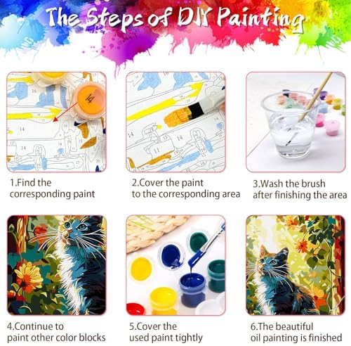 ZTOTZ Cat Paint by Numbers Kit for Adults,Animal Cat Paint by Number Kit Canvas, DIY Window Flower Paint by Numbers Easy for Living Room Decor Gift 16x20 Inch
