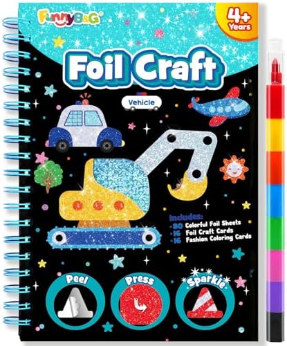 FUNNYB&G Foil Art Craft Kit for Kids, Sparkly Birthday Gift Toy for Boys | No Mess, Kids Ages 4-10 Create Sparkling Artwork, A Creative Gift for Birthdays, Holidays, Travel Activities,Screen-Free Fun