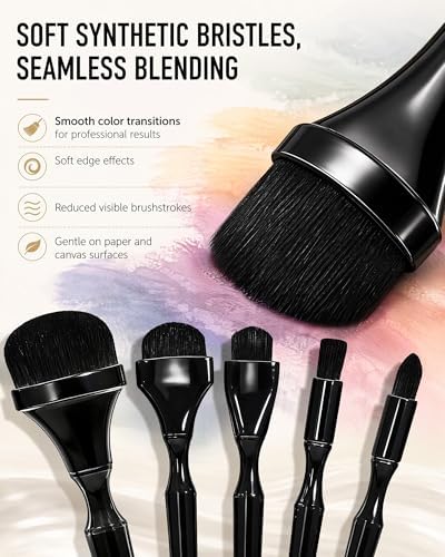 Graphite Blending Brushes for Sketching, Dry Brush Miniature Painting | 5Pcs Charcoal Drawing Tools Set for Hand Painting, Artists, Hobbyists
