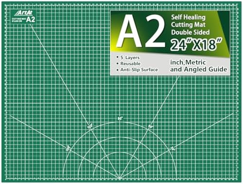 ArtAt Self Healing Cutting Mat: 18″x 24″ Green Double Sided, Non-Slip 5 Layers PVC Durable A2 Sewing Craft Mat for Rotary Cutter, Use for Quilting, Scrapbooking and Craft & Art Projects…