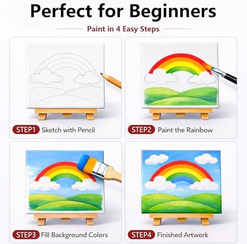 MISUMISO Acrylic Paint Kit for Beginners, 24 Colors Complete Painting Set with 4 Canvas Panels, 10 Brushes, Wooden Easel, Palette & Art Supplies, All-in-One Paint Set for Adults & Teens