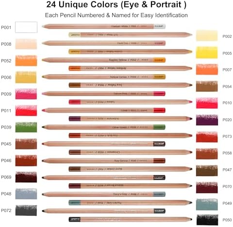 KALOUR Pro Pastel Chalk Colored Pencils,24 Colors portrait set,Color Charcoal Pencils for Drawing Sketching Coloring Shading,Art Supplies for Adults Artists