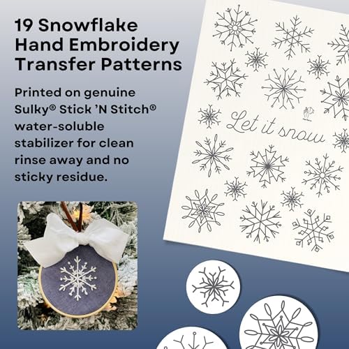 Stick and Stitch Embroidery Patterns, Holiday/Snowflake Designs, Water Soluble Embroidery Stabilizer Transfer Paper, Beginner Hand Embroidery Kit for Gifts (Holiday 1 Page)