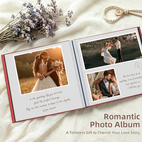 Popotop Photo Album Self Adhesive with Picture Display Window,60 Pages DIY Scrapbooking Supplies Kit for 4x6 8x10 Picture,Linen Cover Memory Book for Baby Wedding, with Scraper and Metallic Pen