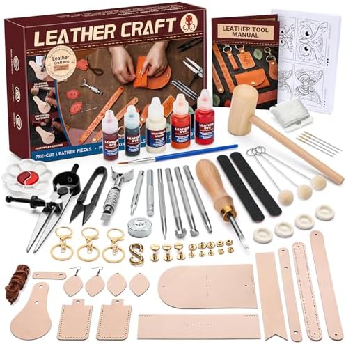 CBHGFEA Leather Crafting Kit, Leather Working Tools Supplies Tooling Kit