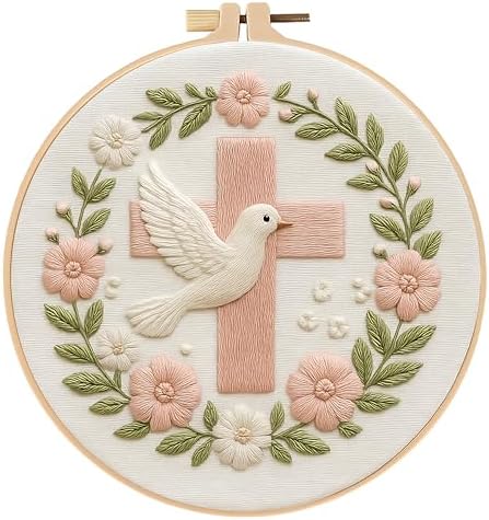JJFox Embroidery Kit for Beginners and Adults, DIY Hand Embroidery Starter Kit with Cute Pattern, Cross Stitch Needlepoint Set with Hoop, Threads and Instructions (Cross)