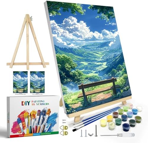 JOOZ Paint by Numbers kit for Adults with Frame, Landscape Paint by Number Canvas, Mountain Paint by Number with Easel, DIY Paint by Number Kits for Adults Landscape for Home Wall Decor 8 x 12 Inch