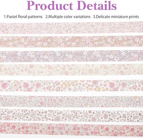 8 Rolls Flowers Arts Adhesive Tapes,Sakura Washi Tape Charming Vintage Washi Tape Bible Set Thin Retro Decorative Masking Tapes for Journals Scrapbooking DIY Crafts Planners Gift (Floral)