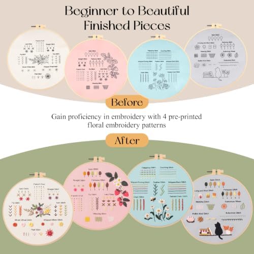 Dadanism Embroidery Kit for Beginners, 4 Pack Starter Embroidery Kits