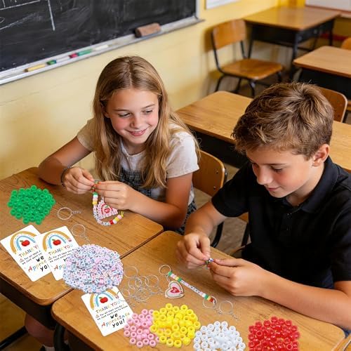 Tuhangcc Unique Design 16 Sets Teacher DIY Charm Bead Keychain Kit with 10 A-Z Letter Beads 16 Charms & Greeting Card for Teacher Day Gift (Teacher's Day)
