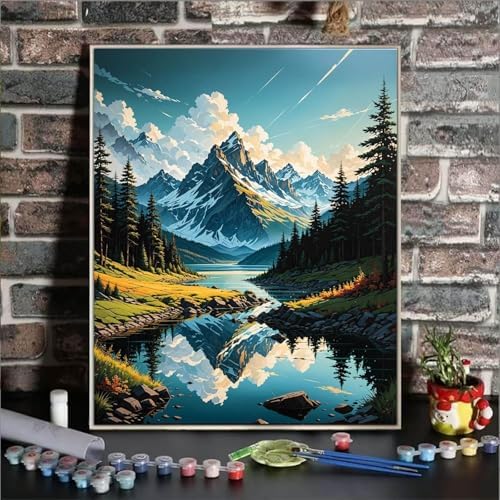 ldazao Framed Paint By Numbers Kit for Adults, Mountain Paint By Number Artist Kits for Beginner Landscape Acrylic On Canvas Mountains DIY Oil Painting Kit for Gift Home Wall Decor 9.5x12 Inch