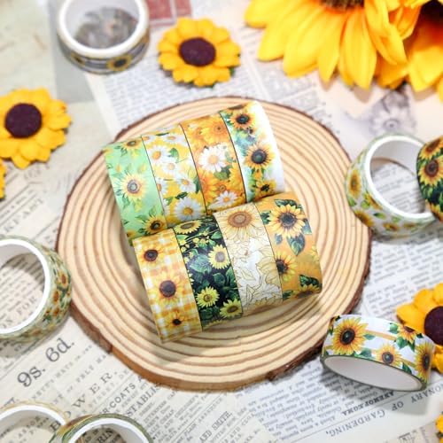 16 Roll Washi Tape Set, Sunflower Design, 3m x 15mm, Multicolored, Water Resistant, Repositionable, Arts And Craft Tape
