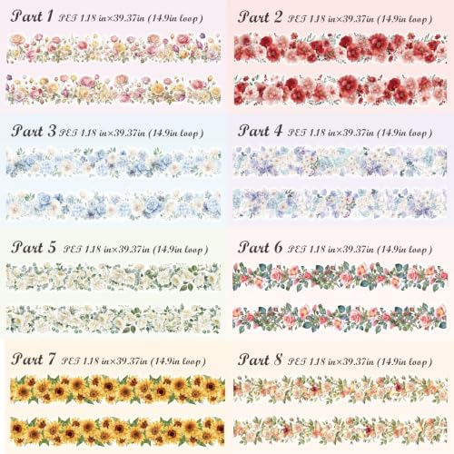 PET Tape Stickers for Scrapbook Supplies,Flowers Stickers for Journaling