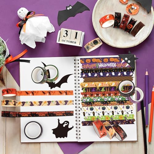 20 Rolls Halloween Washi Tape Halloween Decorative Masking Tape for Arts Scrapbooking Bullet Journaling DIY Crafts Planners Gift Wrapping