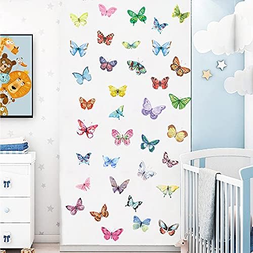 AOWDIAO Watercolor Butterfly Peel and Stick Wall Decals for Girls Bedroom Nursery Room Decor