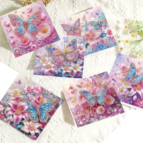 LSQFS 6Pcs Butterfly Diamond Painting Greeting Cards Kits for Adults