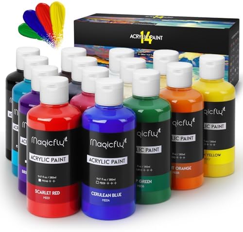 Magicfly Acrylic Paint, 14 Vibrant Colors (280ml/9.47oz) Acrylic Paint Set