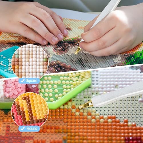 22PCS DIY Diamond Art Pen Painting Tool Set - Metal Threaded Tip Accessories Gem Resin Dotting Pen Supplies Kit (White Pen + 12 Tips + 9 Dotting Clay)