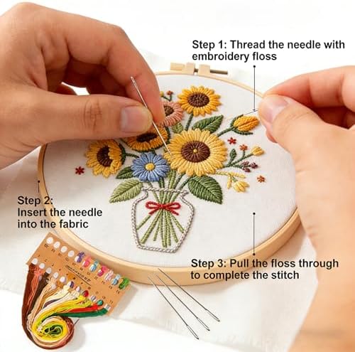 BoAn Sunflower Embroidery Kit for Beginners, DIY Cross Stitch Kit with Hoop