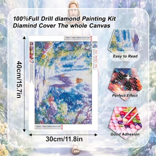 VeGuude Jesus Diamond Art Kits for Adults, 5D Diamond Art Flowers Kits for Beginner DIY Christian Diamond Art Full Drill Diamond Dots Crystal Craft Kits for Home Wall Decor Gifts, (16x12 inch)