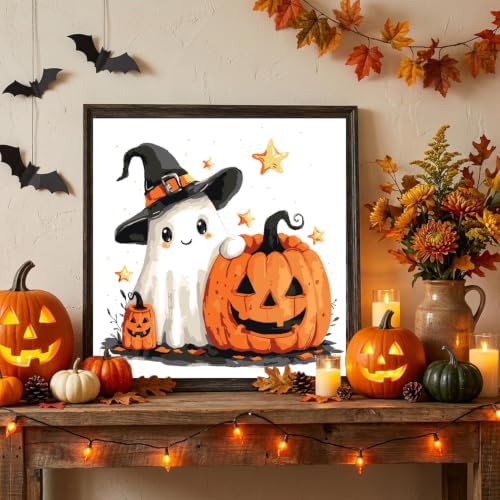 Halloween Ghosts Paint by Numbers Kit for Adults, DIY Oil Painting 10x10In