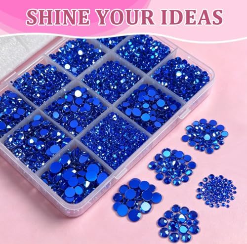 10000PCS Blue AB Rhinestones Bedazzling Gems 2/3/4/5/6MM Mix Sizes Resin Jelly Bedazzler Kit Flatback with Complete Tools for DIY, Nail, Art Craft for Girls Gift