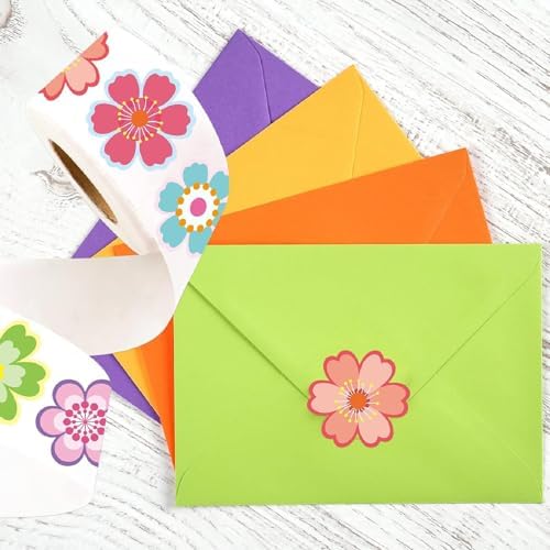 500Pcs Flowers Stickers Roll 1.2 Inch Floral Shape Waterproof Self-Adhesive Stickers Labels Decals for Gift Wrapping Greeting Cards Envelopes Invitations Party Supplies