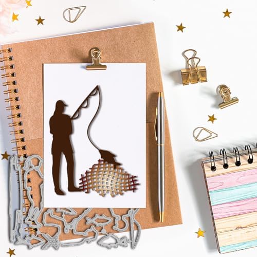 GLOBLELAND Family Fishing Cutting Dies for Card Making Fishing Net Background Cut Die for DIY Scrapbooking Journal Embossing Paper Craft Decor