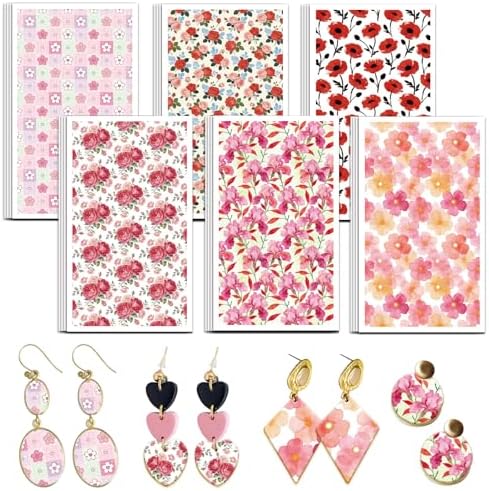 OLYCRAFT 24Pcs Pink Red Flower Clay Transfer Paper 6 Styles Transfer Paper for Polymer Roses Poppies Polymer Clay Transfer Sheets Lily Transfer Paper for Clay Earrings Jewelry Making