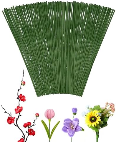 50 PCS FIVEIZERO 16 Gauge Green Floral Wire Stems for Artificial Flower Making,Florist Wire,Flower Wires for Crafts,Alambre para Flores for Wreaths, Flower Arrangements and DIY Projects