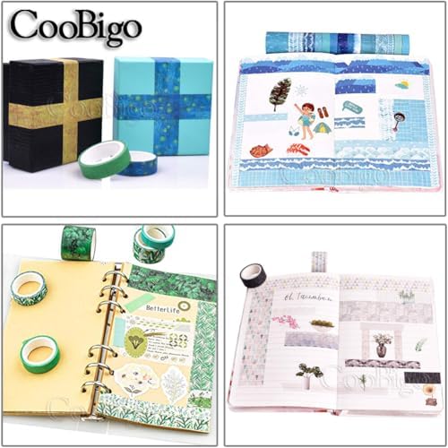 CooBigo 12 Rolls Washi Tape Set, Decorative Masking Tapes for Arts Scrapbook Planner Journaling Supplies Gift Wrapping DIY Crafts (Fangao Impression)