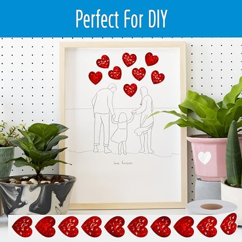 500 PCS Holographic Red Heart Stickers, Sparkly Metallic Heart Sticker Self Adhesive Waterproof Reflective Heart Stickers Love Decorative Labels for Wedding, Valentine’s Day Supplies (1”, Red)