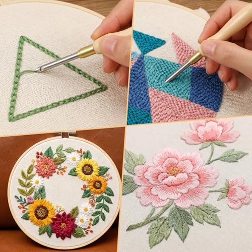 13 Pack Adjustable Punch Needle Tool Punch Needle Kit Wooden Handle Embroidery Tool Set for Beginner DIY Craft Yarn Floss Cross Stitching