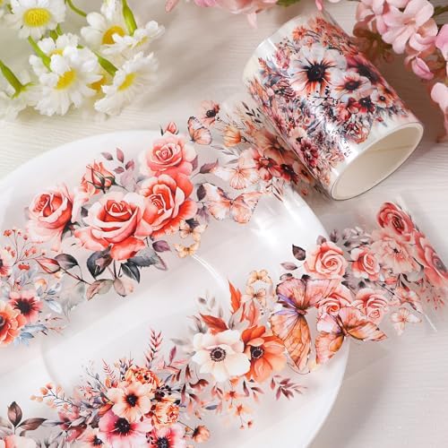 Sitsink PET Tape for Journal Scrapbooking - Vintage Flower Junk Journal PET Tape for Notebook Scrapbook Decor Crafts Card Photo Album Décor