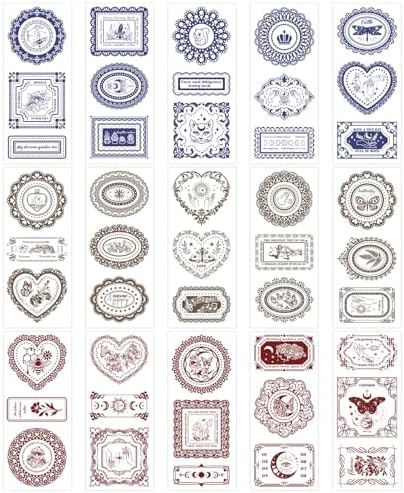 Vintage Lace and Frame Sticker Book,30 Sheets PET Transparent Scrapbook Stickers with Aesthetic Designs for Scrapbooking Supplies and Junk Journal