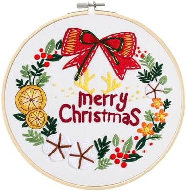 wtisan Christmas Embroidery Kit, Cross Stitch Kits for Beginners, Needlepoint with All Tools & Instructions, Stamped Hand Embroidery Starter Kit for Holiday Crafts & Xmas Home Decor, W14