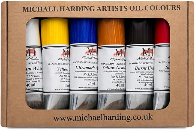 Michael Harding Artist Oil Colors, Introductory Oil Paint Set, Six 40ml Tubes