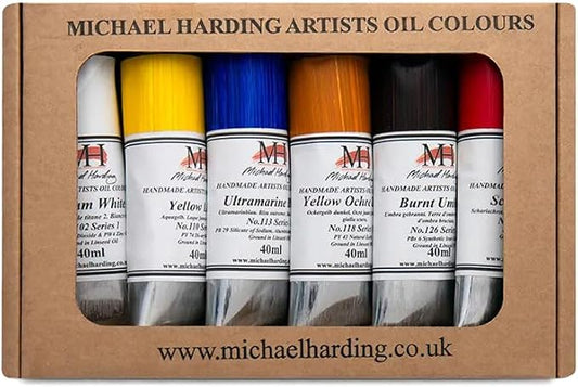 Michael Harding Artist Oil Colors, Introductory Oil Paint Set, Six 40ml Tubes