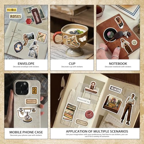 Bomichi Vintage Sticker Book, 30 Sheets 308 Pcs Aesthetics Stickers for Journaling Scrapbooking Bullet Journals Planners Letter Card Making