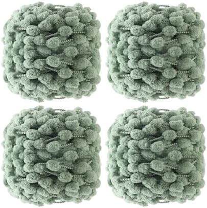 Hand-Woven Ball Yarn, 4 Pack, 380g Total, for Blankets, Cushions, and Pet Nests, Fluffy Chunky Craft Yarn (Pea Green)