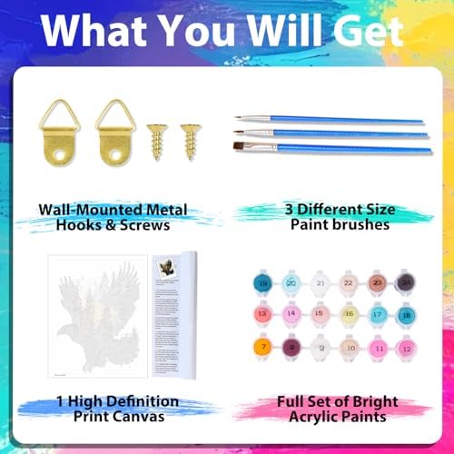 xcemhil Eagle Paint by Numbers Kit for Adults, Eagle Painting by Numbers, Adult Paint by Number Kits Suitable for Gifts and Interior Decor 16x20 Inch