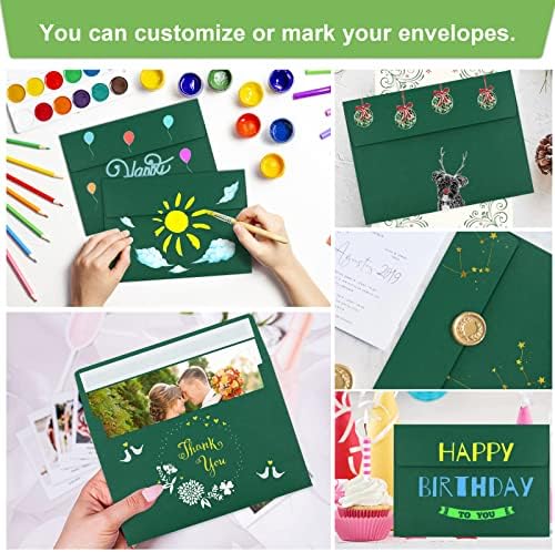 50 Packs 5x7 Envelopes, A7 5x7 Envelopes for Invitations, Printable Invitation Envelopes Self Seal for Weddings, Invitations, Photos, Greeting Cards, Mailing (Dark Green)