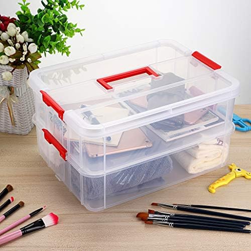JUXYES 2-Tiers Plastic Stack Carry Storage Containers Box wih Handle Lids