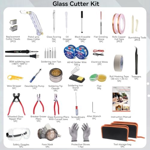 Ecoofor Stained Glass Starter Kit, Complete Stained Glass Making Kit with 100W Soldering Iron, Glass Cutter Tools, Diamond Cutter Set & Instructions for DIY Crafts, Stained Glass Kits for Adults