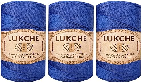 Polyester Macrame Cord 2mm x 251 Yards, 100% Polypropylene Premium Macrame Rope, Colorful Yarn Crochet Macrame Bag Craft for Wall Hangers, Bags, Bottom Plates, Carpets (Royal Blue, 3 Skein)
