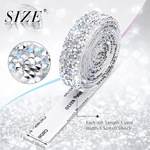 Xinnun 5 Rolls Rhinestone Ribbon,AB Color,0.59 Inch,Basic Style